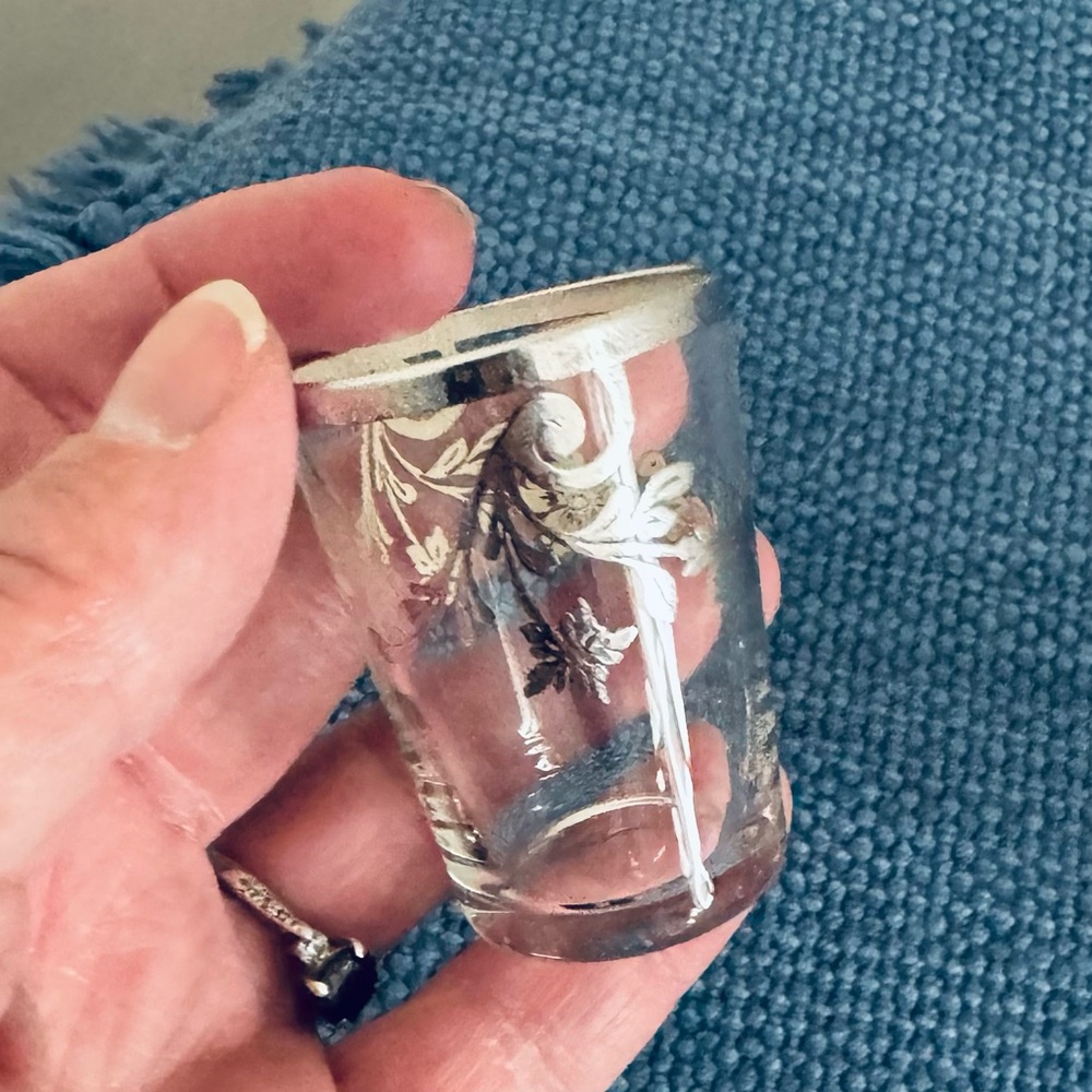 Vintage Handcrafted Sterling Silver Inlay Design Liqueur Shot Glasses, Set of 4